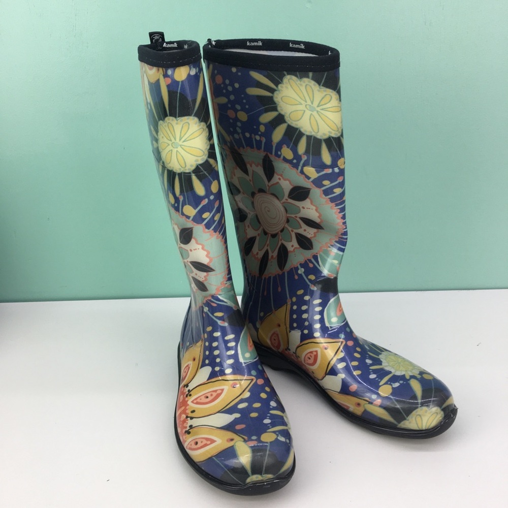 Kamik Multicolor Floral Print Pull On Rain Boots